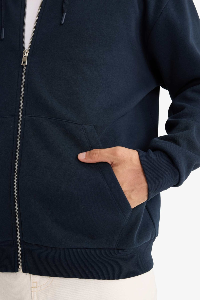 DeFacto Blue Man Comfort Fit Zippered Basic Thick Hoodie Casual - Image 5